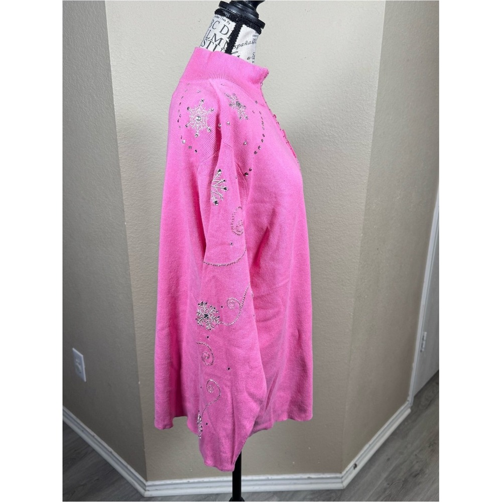 Quacker Factory Pink Rhinestone Zip-Up Cardigan - Picture 4 of 12